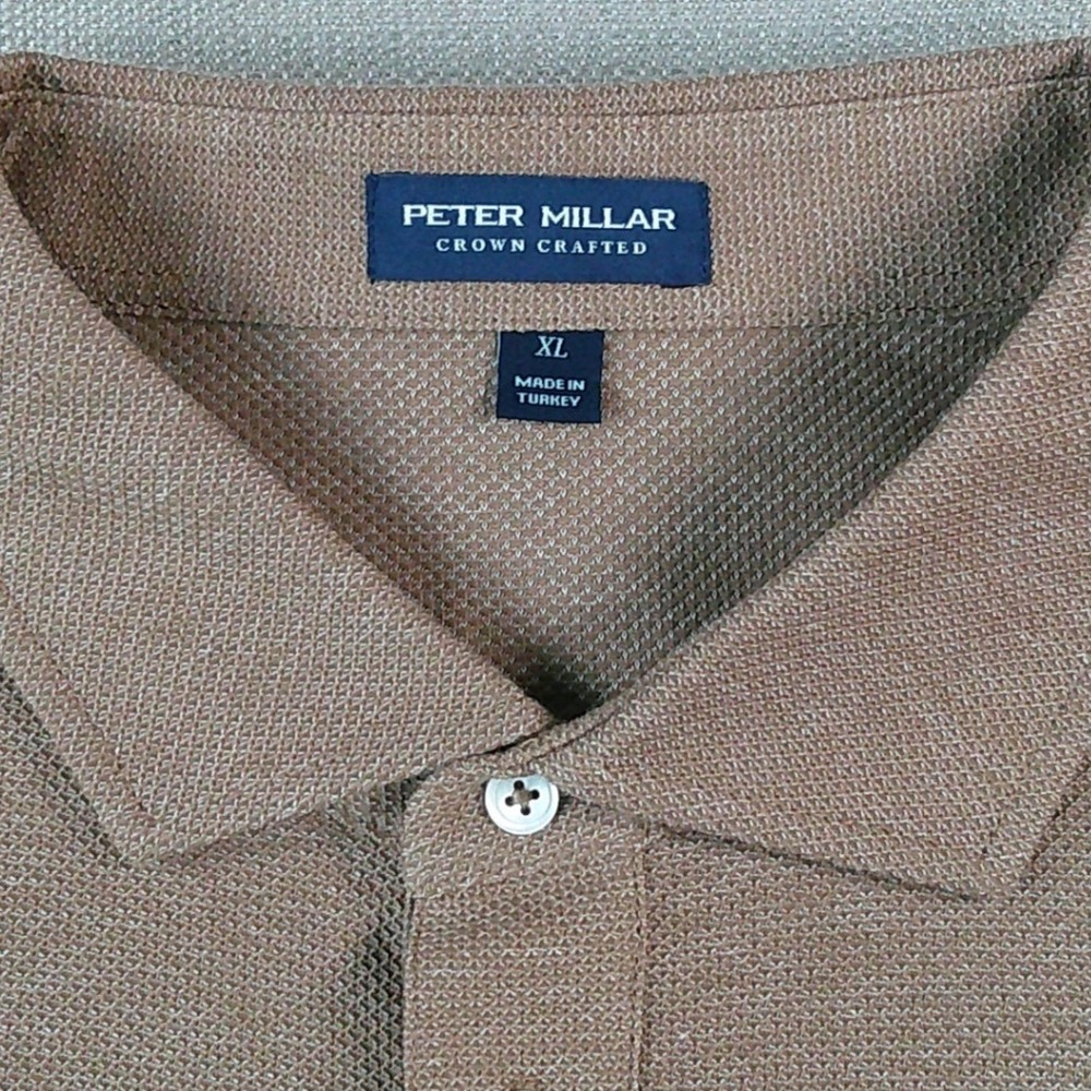 Peter Millar Long Sleeve Polo Men XL Brown Cotton Cashmere Crown Crafted Pocket - Picture 4 of 8